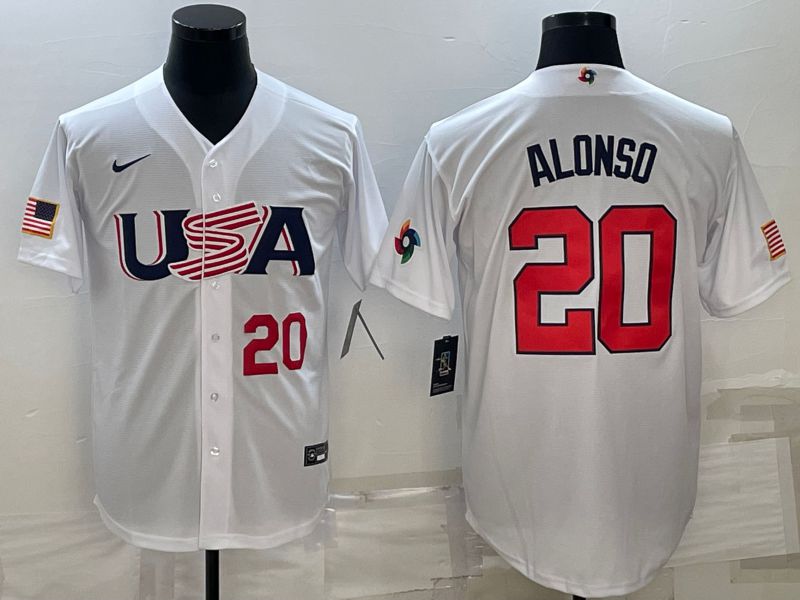 Men 2023 World Cub USA 20 Alonso White Nike MLB Jersey7